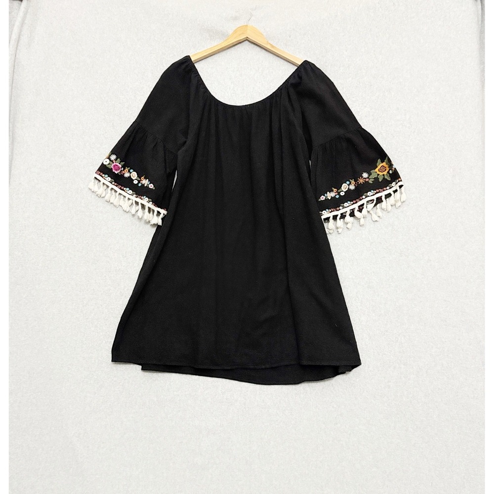 Umgee Tunic Dress LagenLook Gauzy Boho Hippie Tassel Slv Size 2X Embroidered‎ - Picture 2 of 6